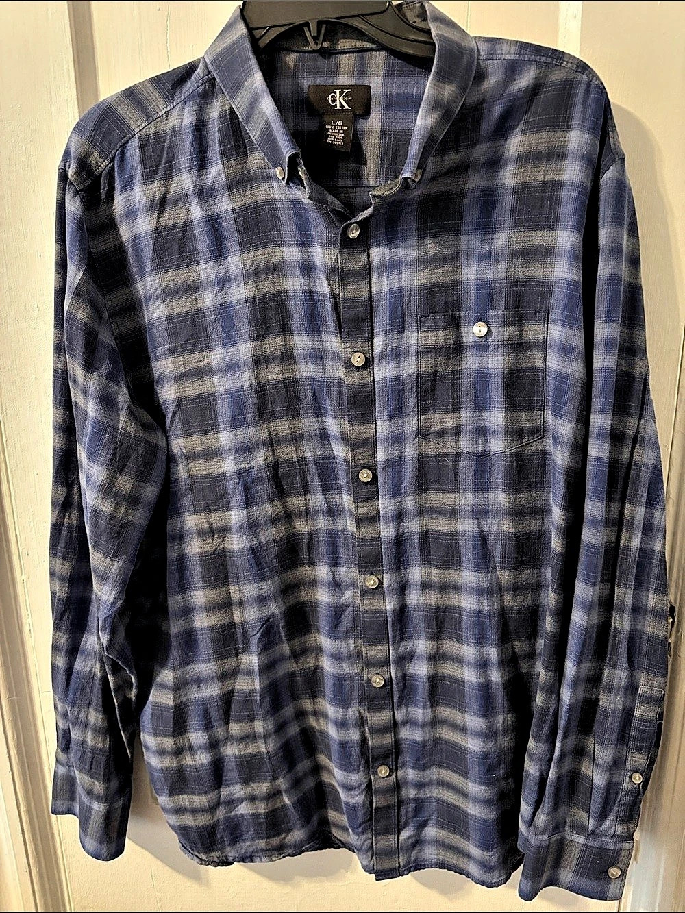 Calvin Klein Men's Lightweight Plaid Cotton Button Down Shirt Size Large